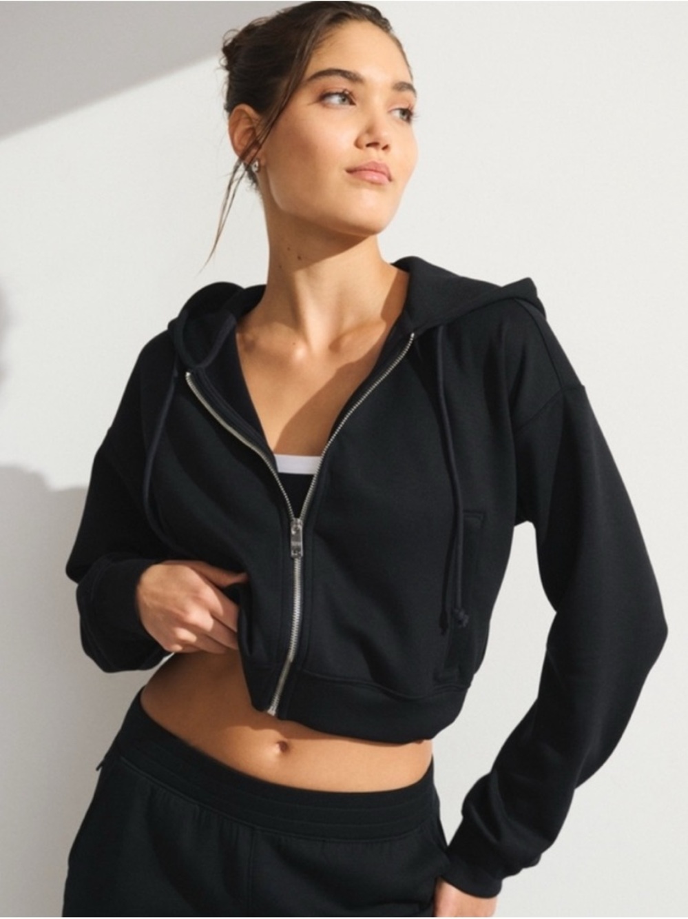 Abercrombie & Fitch Black Cropped Zip Hoodie